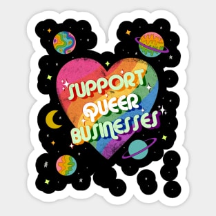 Support queer businesses vintage distressed design with planets Sticker